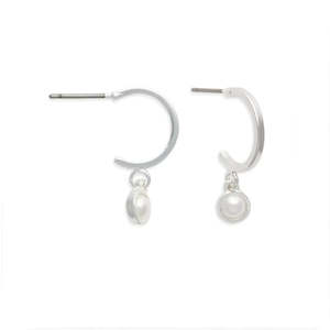 Ear Sense Earring Silver Hoop w/Pearl Inset Drop F489