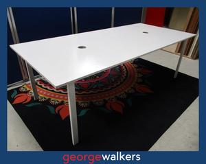 Boardroom: PR6248  White Melteca Boardroom Meeting Table with White Metal Base
