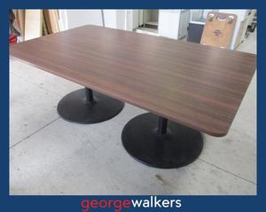 Boardroom: PR6219  Walnut  Boardroom Meeting Table - Dark Melteca with Metal Pedestal Bases