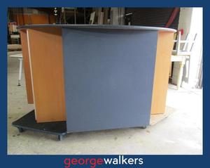 Reception: PR6465  Tawa/Blue  Melteca Half Round Reception Counter