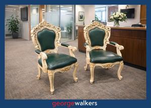 George Walkers Unique Rare Finds And One Offs: PR6557  Dark Green Leather  Decorative Vintage Style Chairs