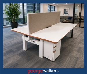Desks: FE1510 - White/Tawa Trim Straight Desk