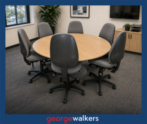 Meeting Room: PR6641  Tawa/Grey Round Meeting Table + 6 Chairs Set