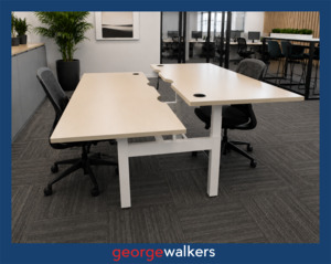 Desks: VL1  Maple  2 Person Electric Height Adjustable Pod Desk 1.8M
