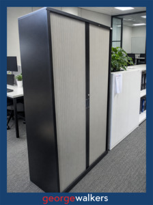 VL91  Black Metal Europlan Verde Tall Tambour Cabinet with Key