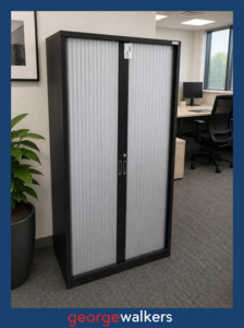 Cupboards 1: VL94  Black Metal Europlan Tall Tambour Cabinet