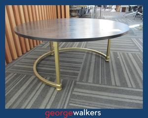 Coffee Tables: COFFEE TABLE – ROUND – BLACK WOODGRAIN – GOLD BASE – PR6870