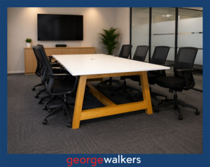 BOARDROOM TABLE – WHITE / SOLID TIMBER – 2400 X 1200MM – PR6926