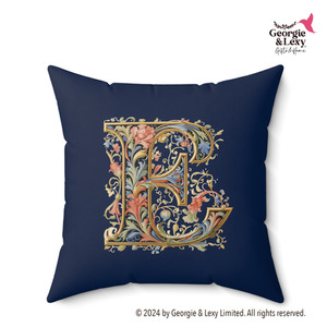 Products: Personalized Faux Suede Navy Blue Throw Pillows Illuminated Floral Alphabet H Georgie & Lexy