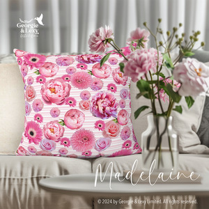 Products: Pink Floral Peonies Throw Pillows Madelaine by Georgie & Lexy USA
