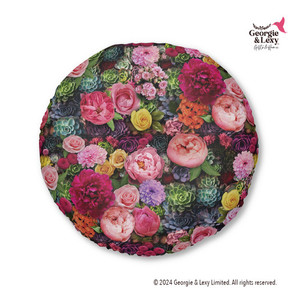 Floral Round Floor Pillow with Bed of Flowers Roses, Peonies & Succulents Pr&hellip;