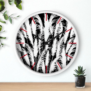 Black & White Clock White Wood Frame with Moonlit White Pampas Grass Silhoue&hellip;