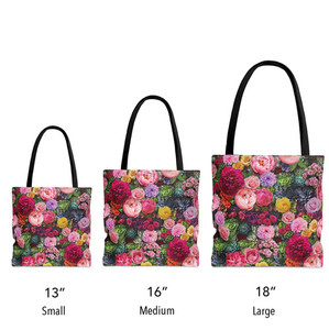 Floral Tote Bags 3 Sizes with Bed of Flowers Roses, Peonies & Succulents Pri&hellip;