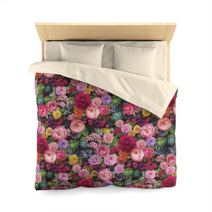 Floral Queen Duvet Cover with Bed of Flowers Roses, Peonies & Succulents Pri&hellip;