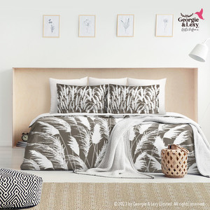 Beige & White King Duvet Cover Coastal Sand Dune White Pampas Grass Silhouet&hellip;