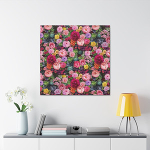 Floral Square Art on Canvas Bed of Flowers Roses, Peonies & Succulents Print&hellip;