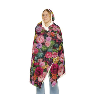 Floral Hooded Blanket with Bed of Flowers Roses, Peonies & Succulents Print