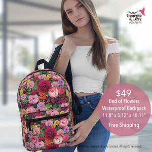 Floral Waterproof Backpack with Bed of Flowers Pink Peonies Roses