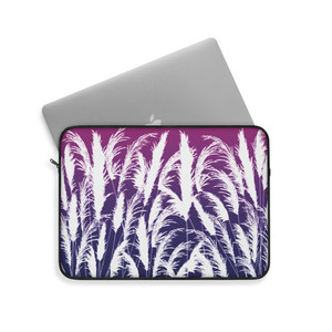 Purple & White Laptop Sleeves 3 Sizes with Sunset White Pampas Grass Silhouettes