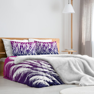Purple & White King Comforter with Sunset White Pampas Grass Silhouettes Print