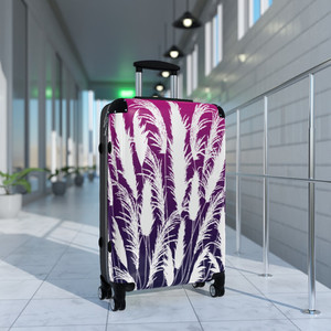 Products: Purple & White Hardshell Suitcases with Sunset White Pampas Grass Silhouettes Georgie & Lexy
