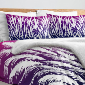 Purple & White King Pillow Sham with Sunset White Pampas Grass Silhouettes Print