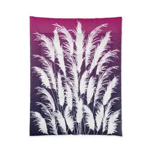 Products: Purple & White Twin Comforter with Sunset White Pampas Grass Silhouettes Print Georgie & Lexy
