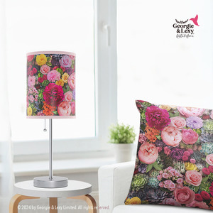 Floral Table Lamp with Bed of Flowers Roses, Peonies & Succulents Print