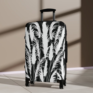 Products: Black & White Suitcases in 3 Sizes with Moonlit White Pampas Grass Silhouettes Georgie & Lexy