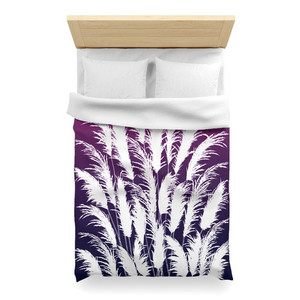Purple & White XL Twin Duvet Cover with Sunset White Pampas Grass Silhouettes