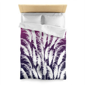 Products: Purple & White Twin Duvet Cover with Sunset White Pampas Grass Silhouettes Print Georgie & Lexy