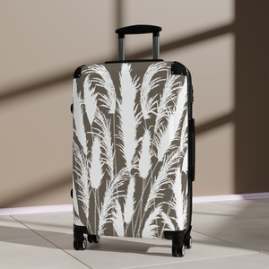 Beige White Hardshell Suitcases Coastal Sand Dune White Pampas Grass Silhouettes