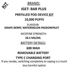 IGET Bar Plus 10K-  Vape Kit