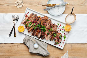 Christmas2023: Bbq garlic and herb pulled lamb, pomegranate glaze. Serves 2 - 3