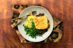 Mains: Steak and cheese hotpot with puff pastry topping