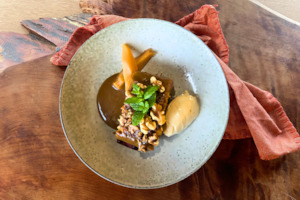 Desserts: Sticky Pear and Walnut Pudding with Toffee Sauce