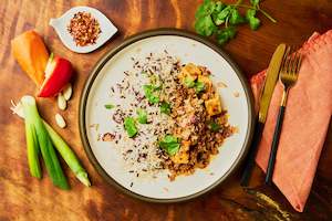 Main Dishes: Mapo Tofu & Pork with rice trio