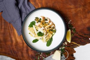 Main Dishes: Lemony chicken on risotto