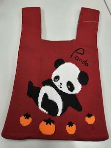 Bags And Pouches: Knitting Wristlet Bag - Panda - Burgundy
