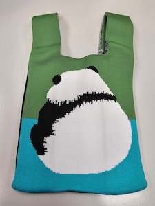 Bags And Pouches: Knitting Wristlet Bag - Panda - Blue/Green