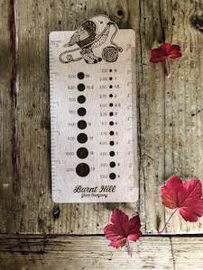 Burnt Hill Yarn Company - Kakaruwai South Island Robin Needle Gauge and Ruler - Wooden