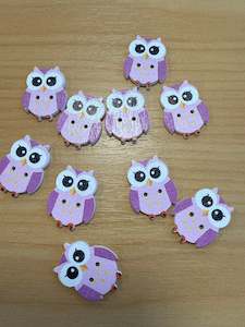Buttons - Owls - Purple
