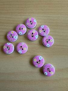 Buttons: Buttons - Pink Daisy Print - 15mm x 10