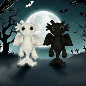 Amigurumi Crochet Kits: Amigurumi Crochet Kit - Black/White Dragon