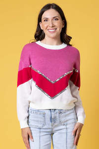 Augustine: Elliot Sequin Knit Jumper - Pink/White