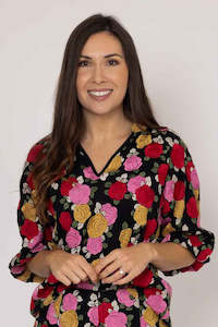 Layla Embroidered Blouse - Black Floral