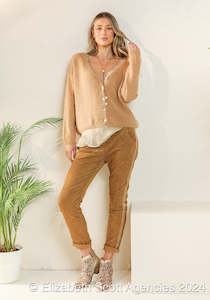 Elizabeth Scott 1: Corduroy Pants With Lurex Stripe - Khaki