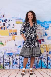 Sale: Madrid Pleat Front - Tiered Dress - Navy/White