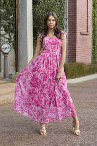Gisele Maxi Dress - Chiffon Floral Pink