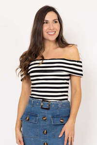Rosie Stripe -Off The Shoulder Top - Black
